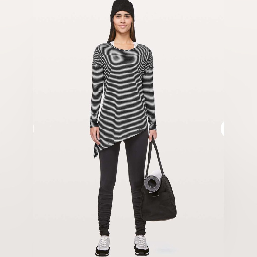 🌼Lululemon To The Point Long Sleeve Modern Stripe Heathered White M 8/10